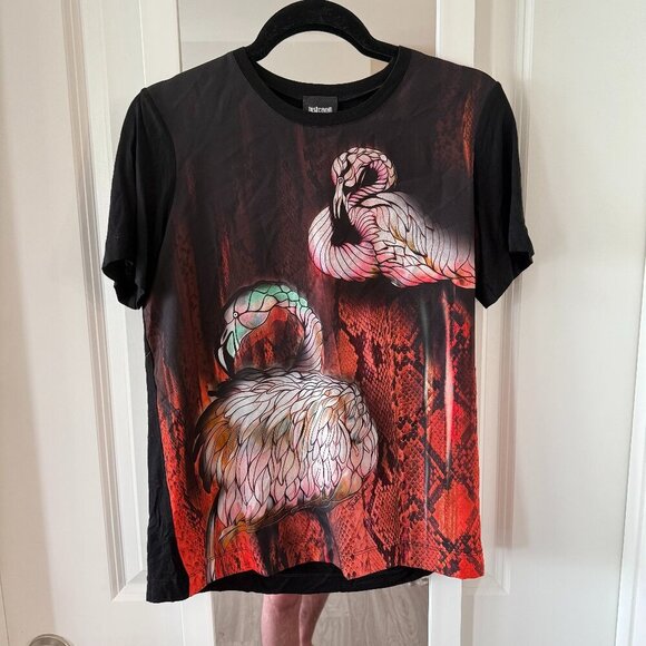 Just Cavalli Tops - Just Cavalli Flamingo Print Tee Short Sleeve Size Small Color Black Pink Red